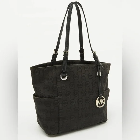 Black MICHAEL Kors Jet Set Tote Bag with Signature Canvas Print - Picture 3 of 16